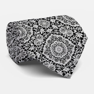 Faux Silk | Black and White Lace Pattern | Tie