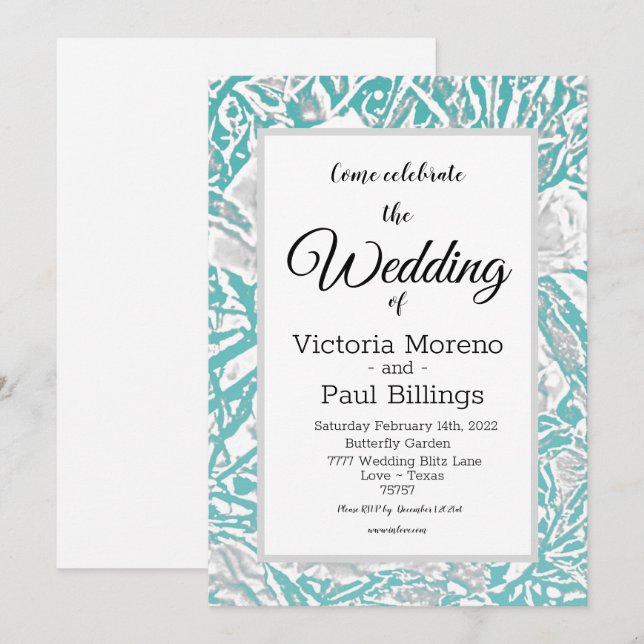 Faux Silk Embossed Illusion Rose/Teal Invitation (Front/Back)