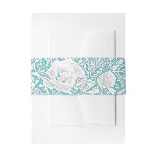 Faux Silk Embossed Illusion Rose/Teal Invitation Belly Band