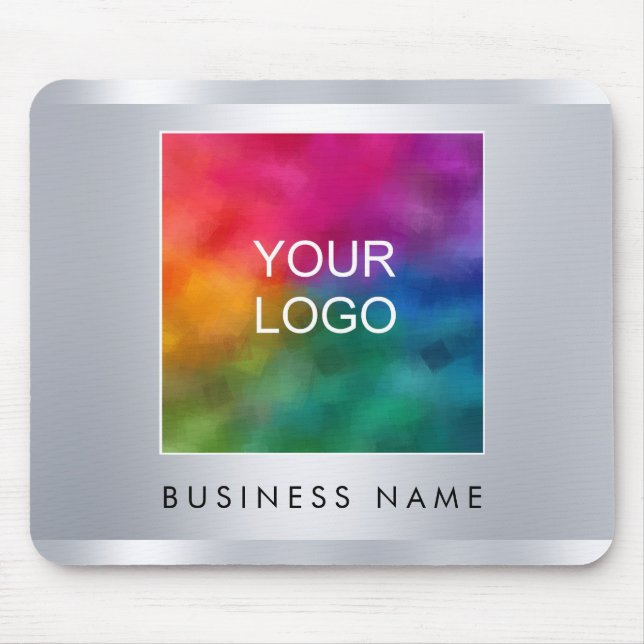 Faux Silver Add Upload Your Business Logo Text Mouse Pad (Front)