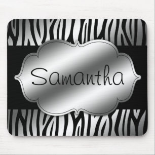 Faux Silver and Black Zebra Personalized Mouse Pad