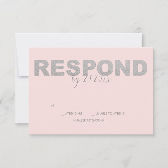 Faux Silver and Pink Reply RSVP Cards (Front)