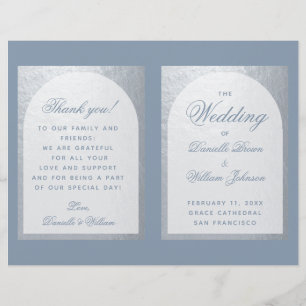 Faux Silver Arch Dusty Blue Folded Wedding Program