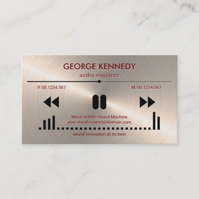 Faux Silver Audio Display Emboss Letters DJ Business Card (Front)