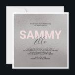 Faux Silver Bat Mitzvah Invitation<br><div class="desc">This square bat mitzvah party invitation features your name set in a bold modern font with with your middle name in trendy handwritten script typography over a faux silver background. The invite card reverses to a complimentary grey background. A cute yet simple choice for your girl's stylish party. To see...</div>