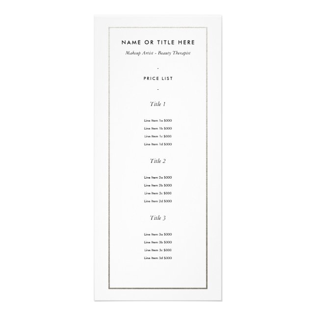 Faux Silver Border on White | Modern Rack Card (Front)