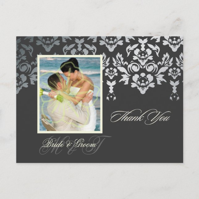 Faux Silver Damask Lace Thank You Photo/DIY colour Postcard (Front)