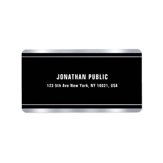 Faux Silver Elegant Black Template Modern Address Label (Front)