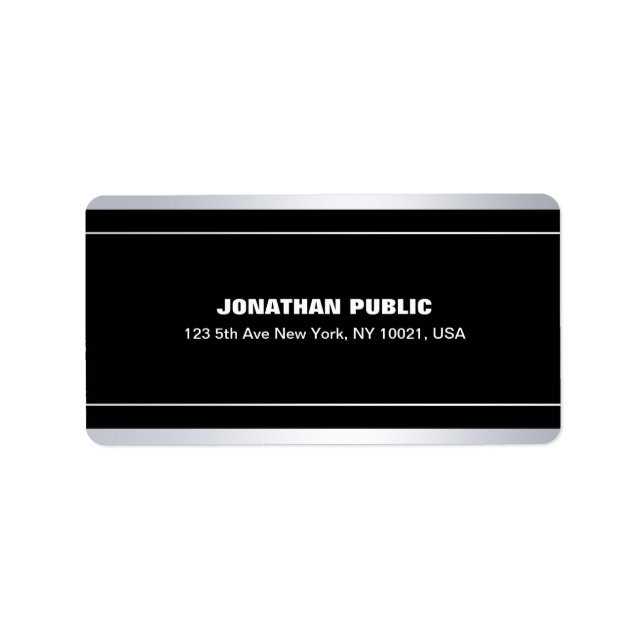 Faux Silver Elegant Modern Black Template Glamour Label (Front)