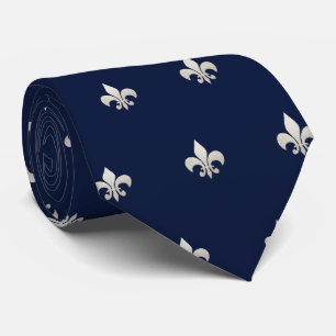 Faux Silver Fleur de lis DIY Navy Blue  Tie