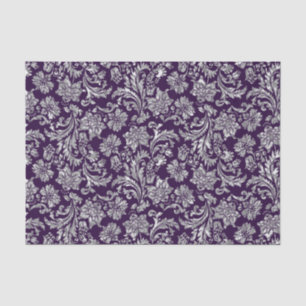 Faux Silver Floral Damasks Purple Background Tissue Paper