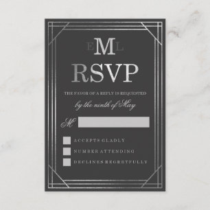 Faux Silver Foil Art Deco Wedding RSVP