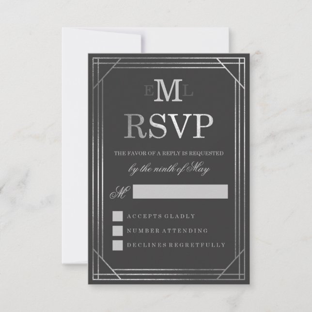 Faux Silver Foil Art Deco | Wedding RSVP (Front)