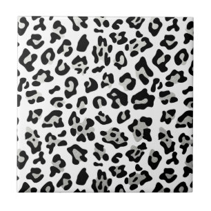 Faux Silver Foil Black Leopard Print Pattern Tile