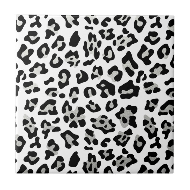 Faux Silver Foil Black Leopard Print Pattern Tile (Front)