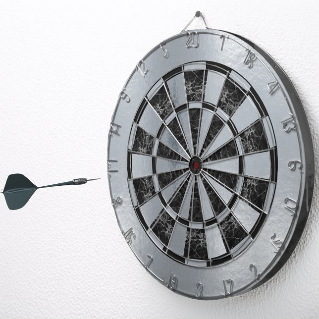 Faux Silver Foil Black Marble Faux Metallic Dartboard (Creator Uploaded)