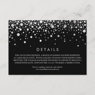 Faux Silver Foil Confetti Black Wedding Details Enclosure Card