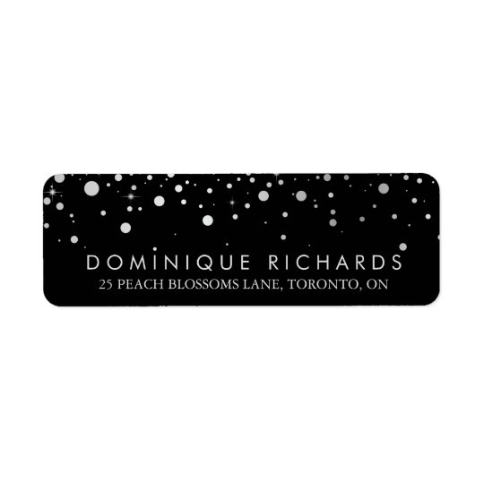 Faux Silver Foil Confetti Black & White II Return Address Label