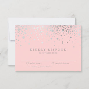 Faux Silver Foil Confetti Blush RSVP Card