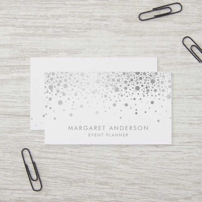 Faux Silver Foil Confetti Carte de visite moderne (Devant/Arrière en situation)