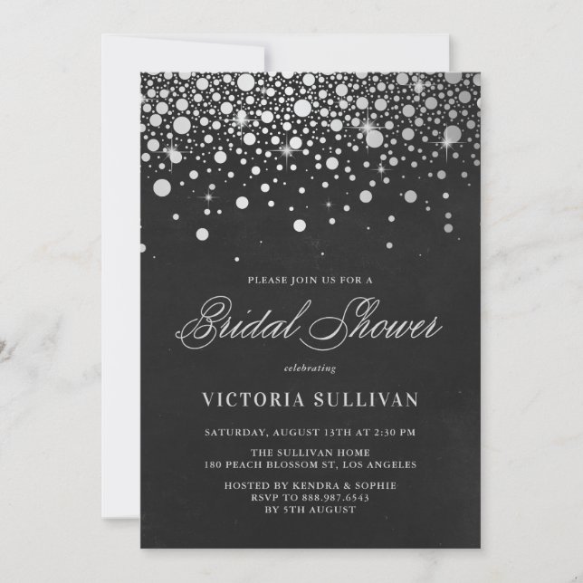 Faux Silver Foil Confetti Chalkboard Bridal Shower Invitation (Front)