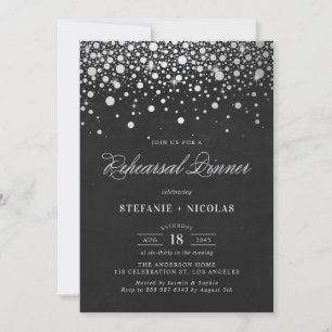 Faux Silver Foil Confetti Chalkboard Rehearsal Invitation