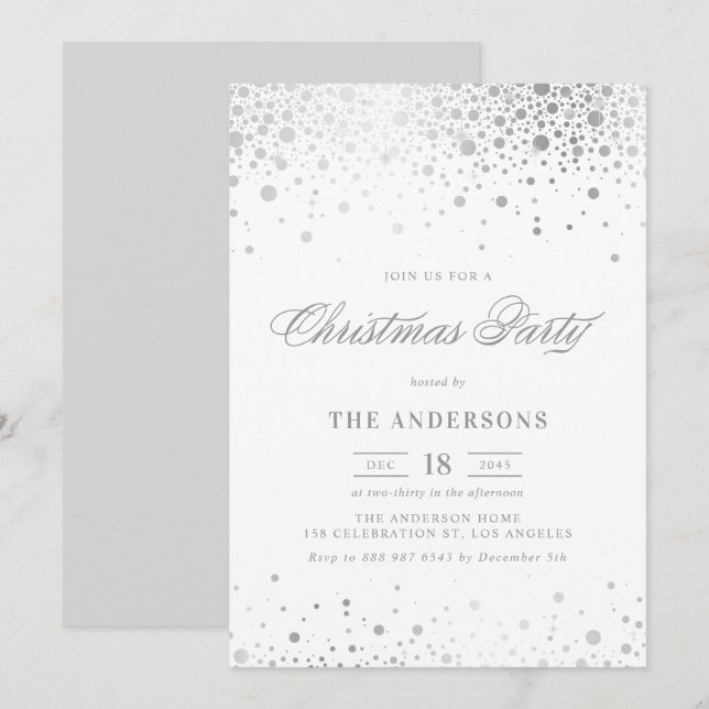 Faux Silver Foil Confetti Christmas Party Invitation (Front/Back)
