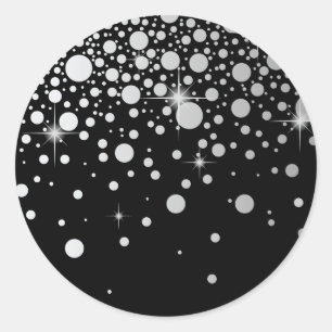Faux Silver Foil Confetti Dots Black and White Classic Round Sticker