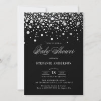 Faux Silver Foil Confetti Dots Black Baby Shower
