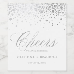 Faux Silver Foil Confetti Dots Cheers Wedding Wine Label