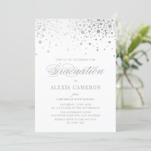 Faux Silver Foil Confetti Dots Graduation Invitation