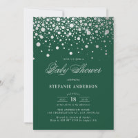 Faux Silver Foil Confetti Dots Green Baby Shower