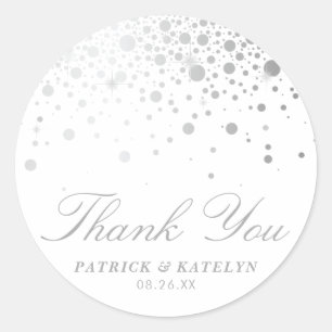 Faux Silver Foil Confetti Dots Thank You Sticker