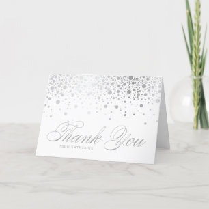 Faux Silver Foil Confetti Dots Wedding Thank You Card