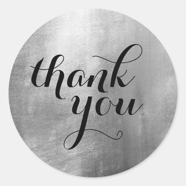 Faux Silver Foil Decorative Thank You Classic Round Sticker (Front)