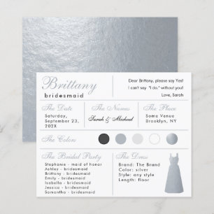 Faux Silver Foil Dress Bridesmaid Information Card
