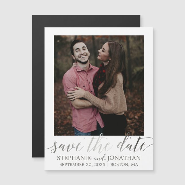 Faux Silver Foil Magnet Réservez la date (Devant / Derrière)