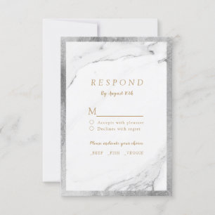 Faux silver foil marble luxury modern wedding RSVP Card