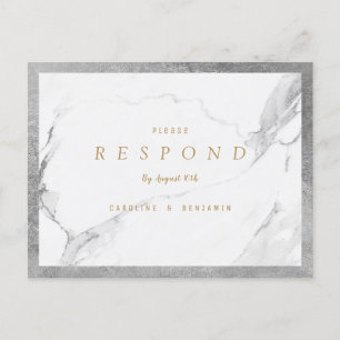 Faux silver foil marble luxury modern wedding RSVP Invitation Postcard
