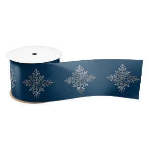 Faux Silver Foil Snowflake On Blue (Not Real Foil) Satin Ribbon