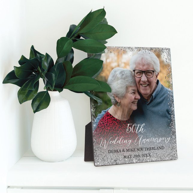 Faux Silver Glitter 50th Wedding Anniversary Plaque (Creator Uploaded)
