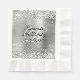 Faux Silver Glitter and Foil 60th Birthday Napkin