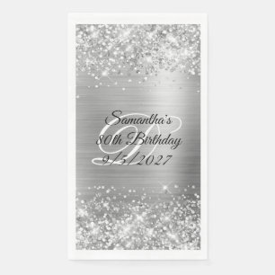 Faux Silver Glitter and Foil 80th Birthday Napkin