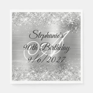 Faux Silver Glitter and Foil 90th Birthday Napkin