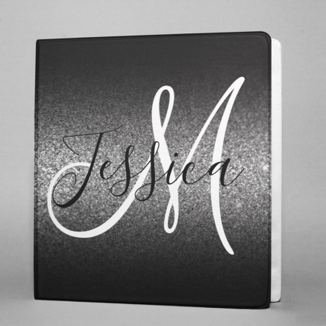 Faux Silver Glitter Black Ombre Monogram Binder (Creator Uploaded)
