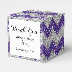 Faux Silver Glitter Chevron Pattern Purple Glitter Favor Box