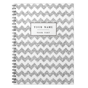 Faux Silver Glitter Chevron Pattern Purple Glitter Notebook