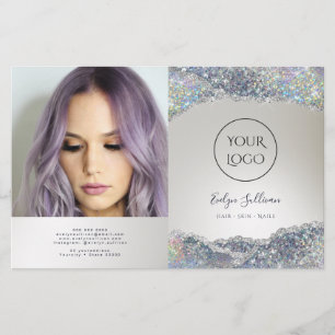 Faux silver glitter foil bifold brochure