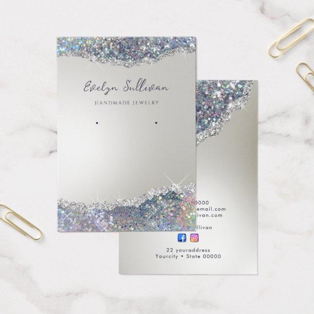Faux silver glitter foil jewellery display card (Office)