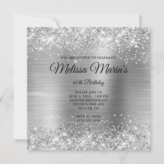 Faux Silver Glitter Foil Monogram 60th Birthday Invitation (Front)